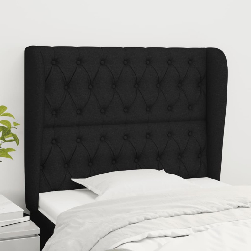 vidaXL Kopfteil mit Ohren Schwarz 103x23x118/128 cm Stoff vidaXL Kopfteil mit Ohren Schwarz 103x23x118/128 cm Stoff
