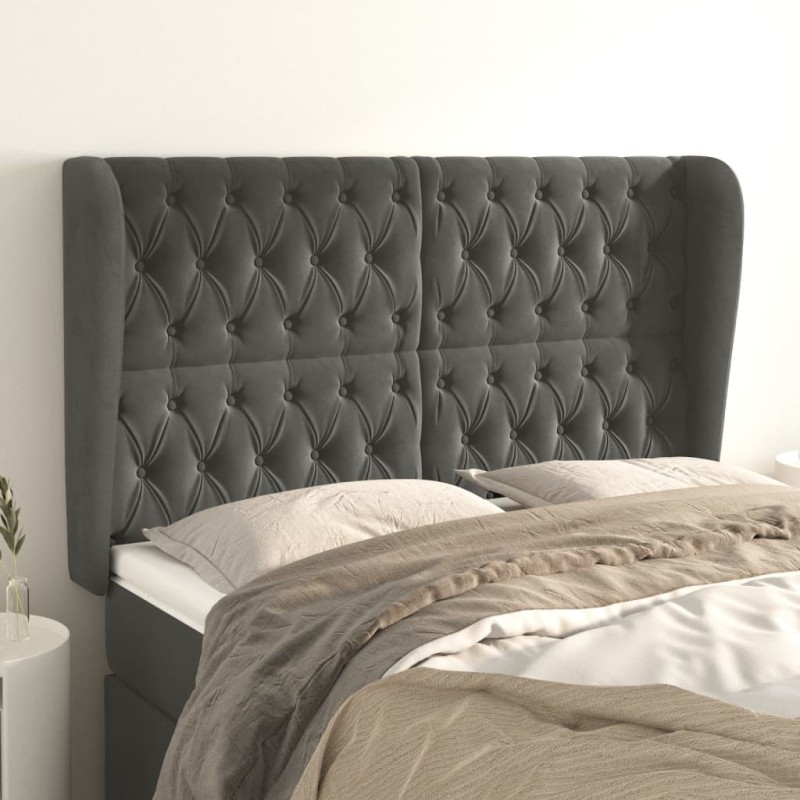 vidaXL Kopfteil mit Ohren Dunkelgrau 163x23x118/128 cm Samt
