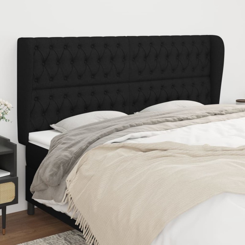 vidaXL Kopfteil mit Ohren Schwarz 203x23x118/128 cm Stoff vidaXL Kopfteil mit Ohren Schwarz 203x23x118/128 cm Stoff
