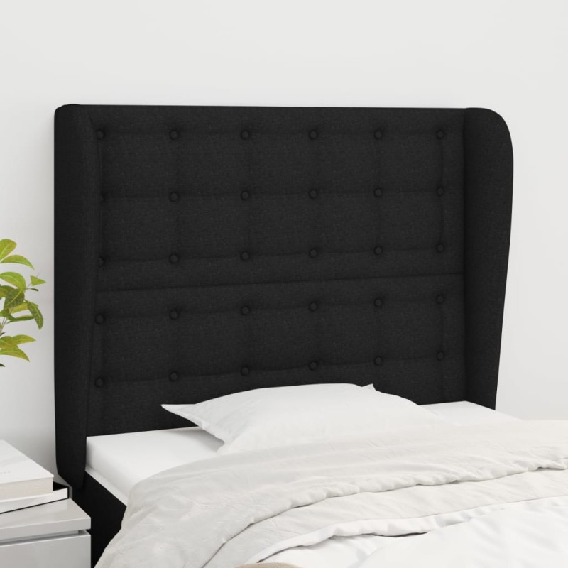 vidaXL Kopfteil mit Ohren Schwarz 93x23x118/128 cm Stoff vidaXL Kopfteil mit Ohren Schwarz 93x23x118/128 cm Stoff