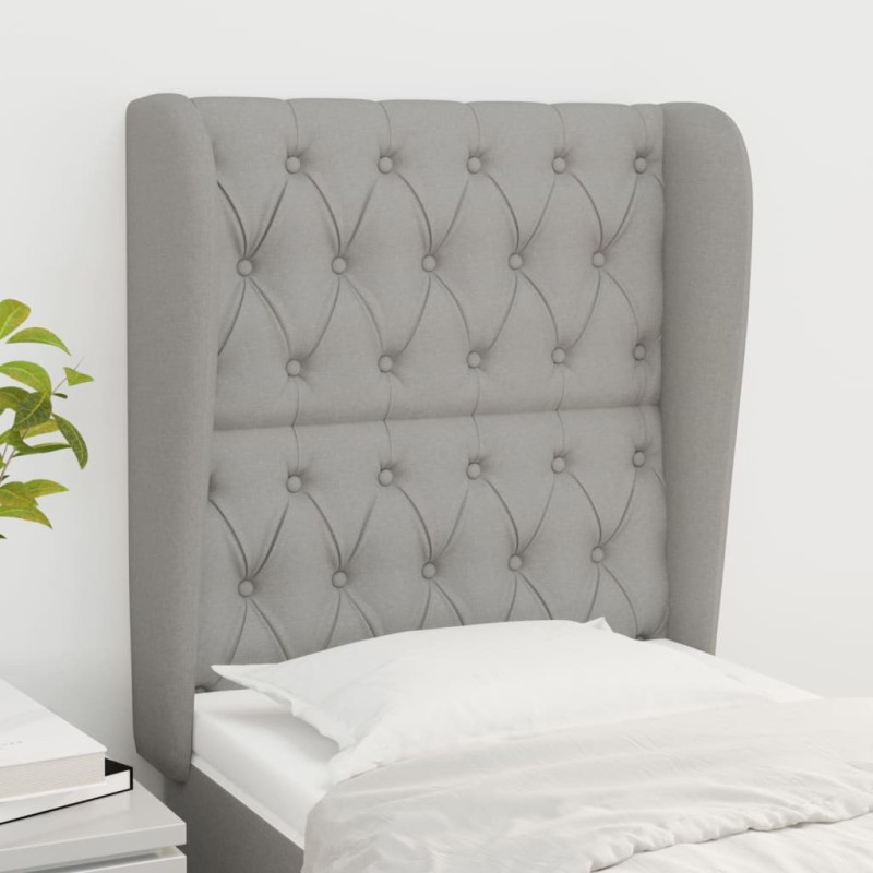 vidaXL Kopfteil mit Ohren Hellgrau 83x23x118/128 cm Stoff vidaXL Kopfteil mit Ohren Hellgrau 83x23x118/128 cm Stoff