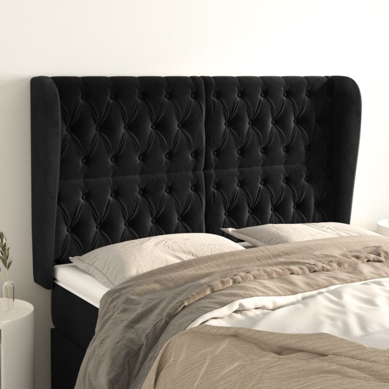 vidaXL Kopfteil mit Ohren Schwarz 163x23x118/128 cm Samt vidaXL Kopfteil mit Ohren Schwarz 163x23x118/128 cm Samt