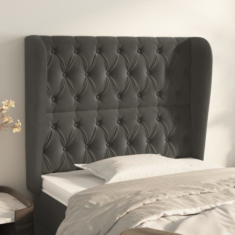 vidaXL Kopfteil mit Ohren Dunkelgrau 103x23x118/128 cm Samt