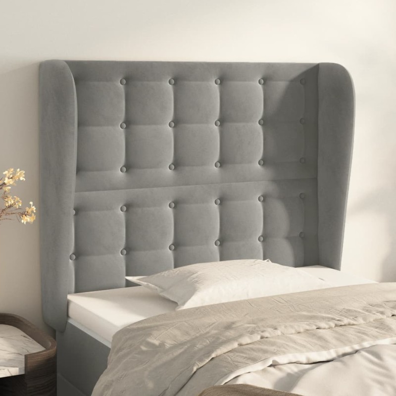 vidaXL Kopfteil mit Ohren Hellgrau 93x23x118/128 cm Samt vidaXL Kopfteil mit Ohren Hellgrau 93x23x118/128 cm Samt