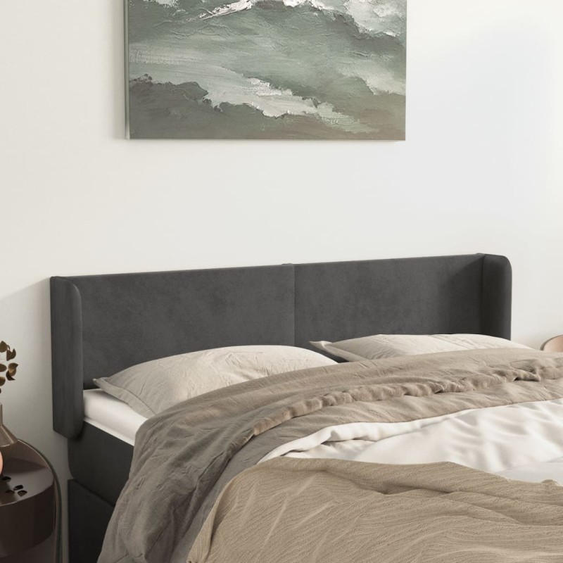 vidaXL Kopfteil mit Ohren Dunkelgrau 147x16x78/88 cm Samt