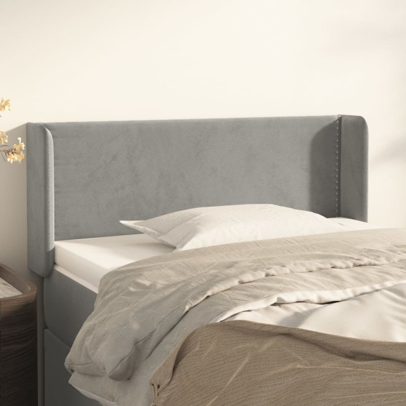 vidaXL Kopfteil mit Ohren Hellgrau 103x16x78/88 cm Samt vidaXL Kopfteil mit Ohren Hellgrau 103x16x78/88 cm Samt