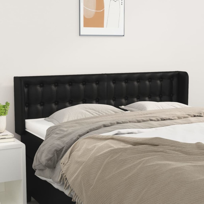 vidaXL Kopfteil mit Ohren Schwarz 147x16x78/88 cm Kunstleder