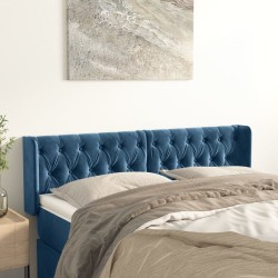 vidaXL Kopfteil mit Ohren Dunkelblau 163x16x78/88 cm Samt