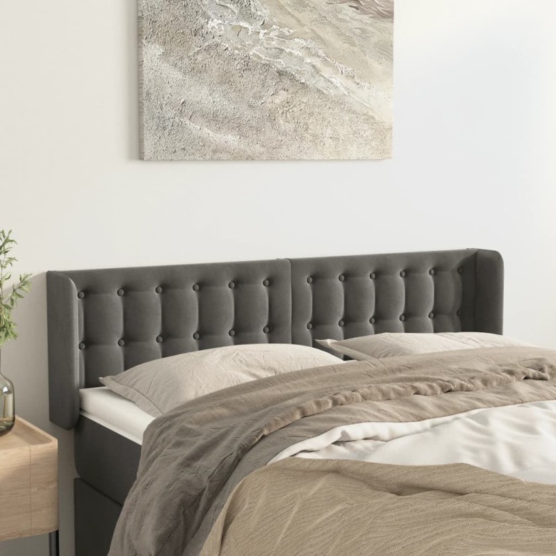 vidaXL Kopfteil mit Ohren Dunkelgrau 147x16x78/88 cm Samt vidaXL Kopfteil mit Ohren Dunkelgrau 147x16x78/88 cm Samt