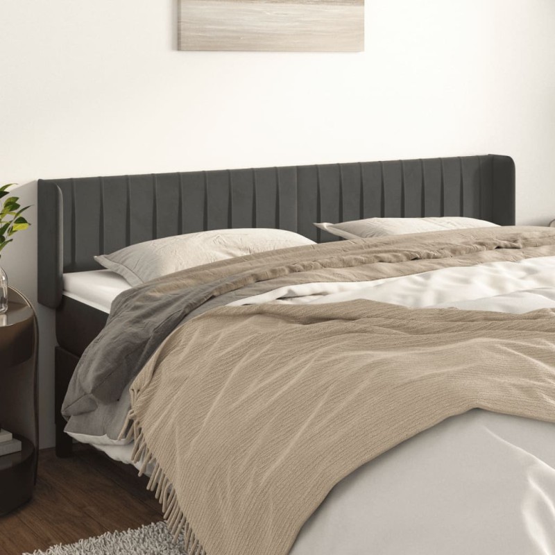 vidaXL Kopfteil mit Ohren Dunkelgrau 183x16x78/88 cm Samt