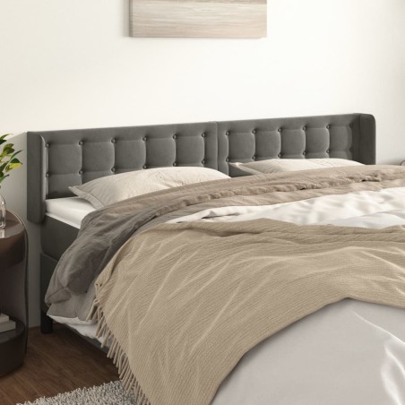 vidaXL Kopfteil mit Ohren Dunkelgrau 163x16x78/88 cm Samt