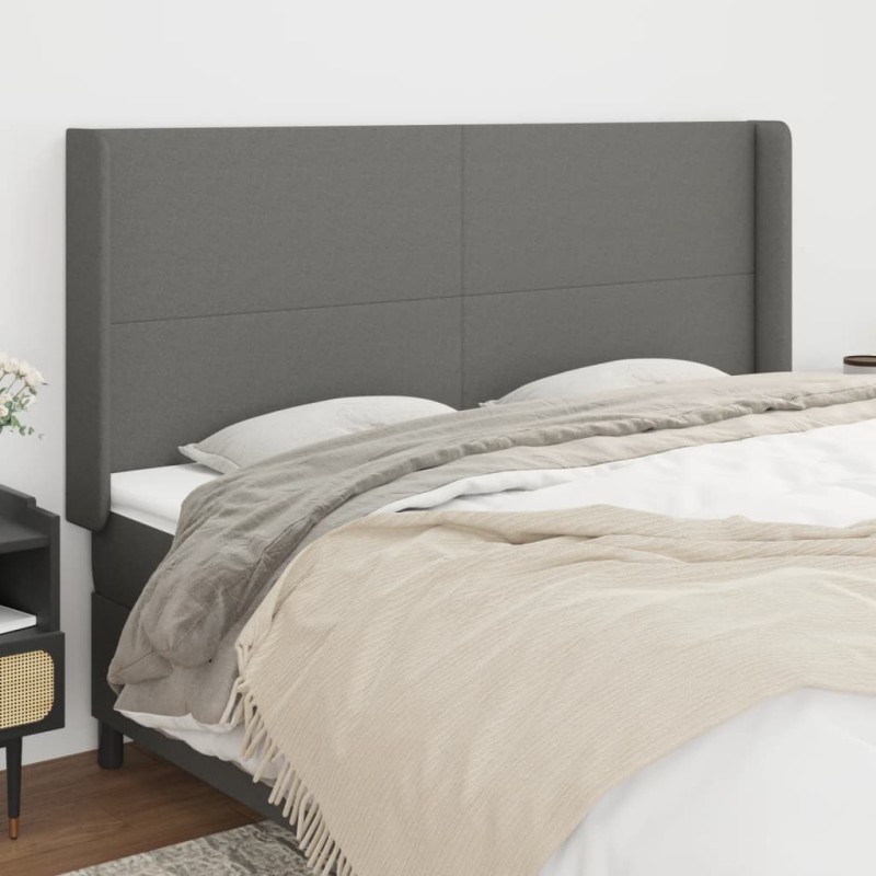 vidaXL Kopfteil mit Ohren Dunkelgrau 183x16x118/128 cm Stoff vidaXL Kopfteil mit Ohren Dunkelgrau 183x16x118/128 cm Stoff