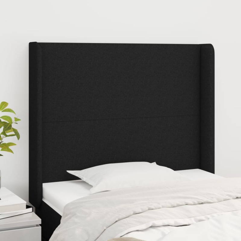 vidaXL Kopfteil mit Ohren Schwarz 93x16x118/128 cm Stoff vidaXL Kopfteil mit Ohren Schwarz 93x16x118/128 cm Stoff
