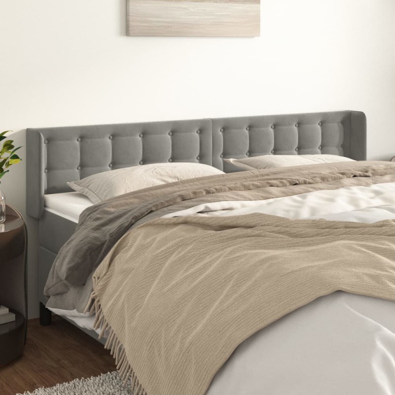 vidaXL Kopfteil mit Ohren Hellgrau 163x16x78/88 cm Samt vidaXL Kopfteil mit Ohren Hellgrau 163x16x78/88 cm Samt