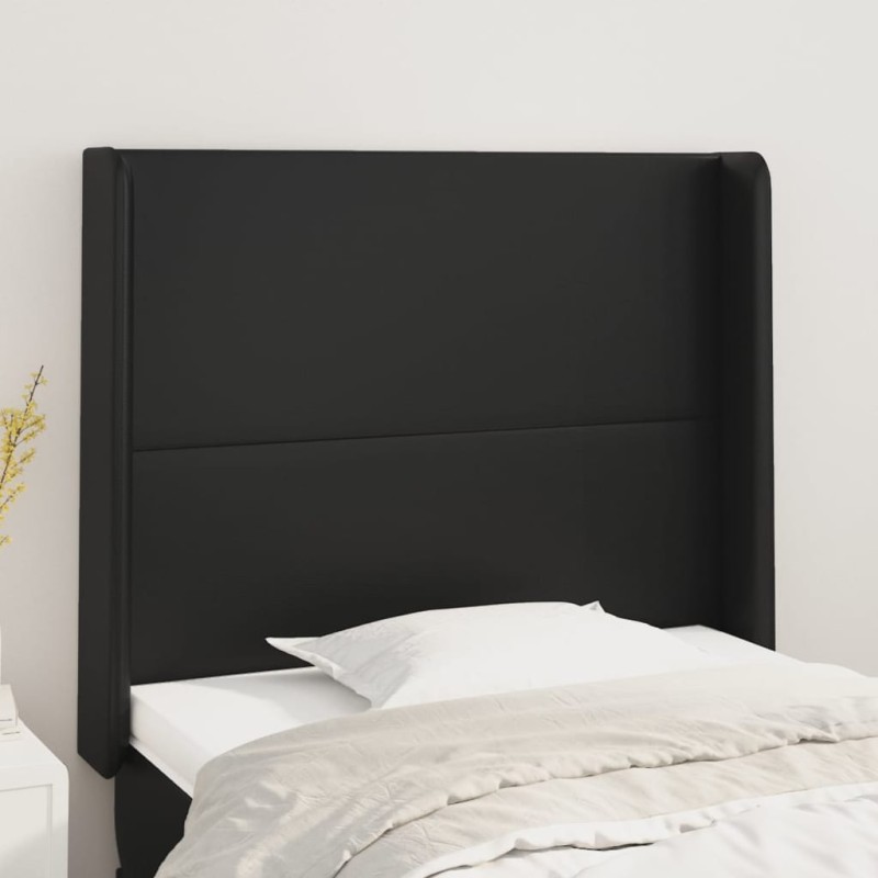 vidaXL Kopfteil mit Ohren Schwarz 103x16x118/128 cm Kunstleder