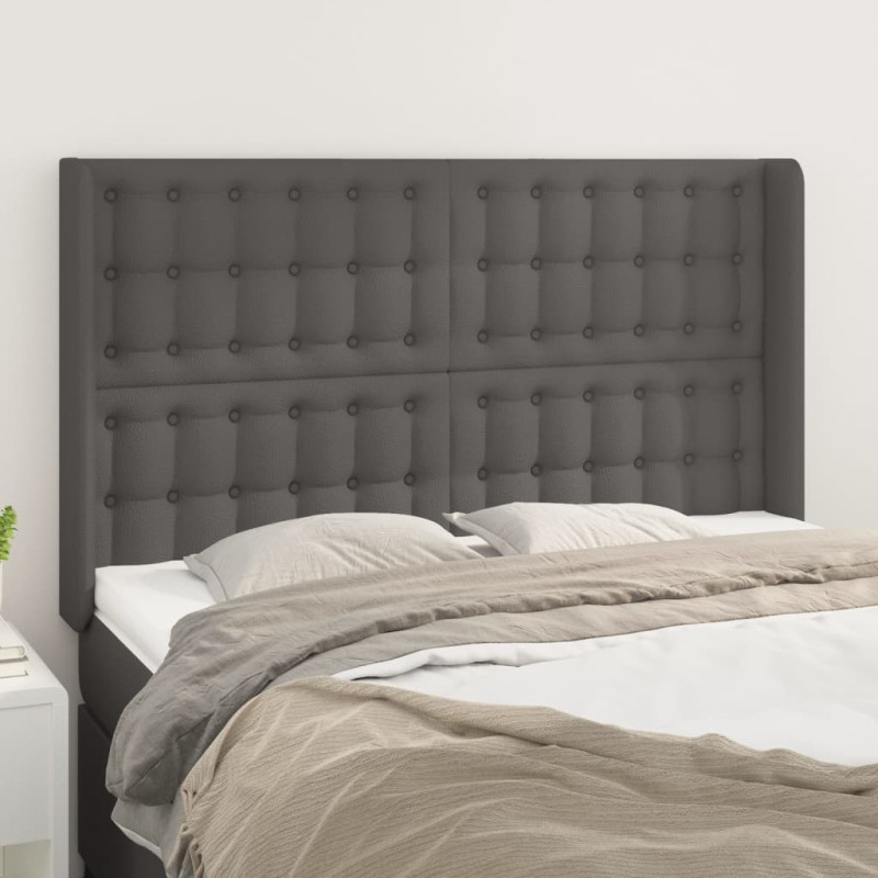 vidaXL Kopfteil mit Ohren Grau 147x16x118/128 cm Kunstleder vidaXL Kopfteil mit Ohren Grau 147x16x118/128 cm Kunstleder