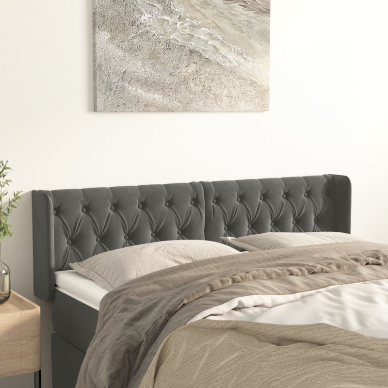 vidaXL Kopfteil mit Ohren Dunkelgrau 147x16x78/88 cm Samt vidaXL Kopfteil mit Ohren Dunkelgrau 147x16x78/88 cm Samt