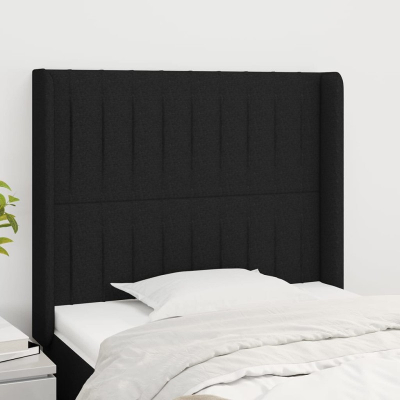 vidaXL Kopfteil mit Ohren Schwarz 93x16x118/128 cm Stoff vidaXL Kopfteil mit Ohren Schwarz 93x16x118/128 cm Stoff