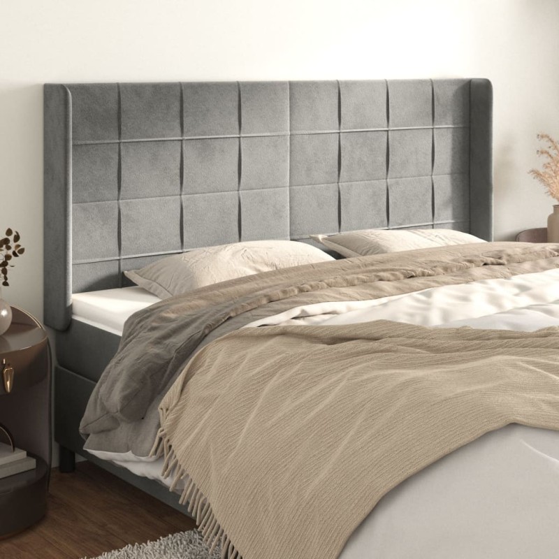 vidaXL Kopfteil mit Ohren Hellgrau 183x16x118/128 cm Samt vidaXL Kopfteil mit Ohren Hellgrau 183x16x118/128 cm Samt