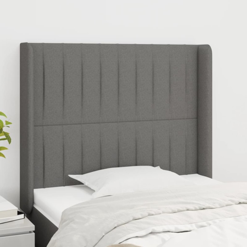 vidaXL Kopfteil mit Ohren Dunkelgrau 93x16x118/128 cm Stoff