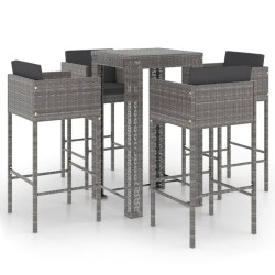 vidaXL 5-tlg. Gartenbar-Set mit Kissen Poly Rattan Grau