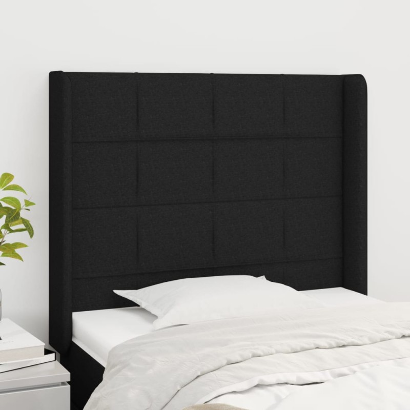 vidaXL Kopfteil mit Ohren Schwarz 83x16x118/128 cm Stoff vidaXL Kopfteil mit Ohren Schwarz 83x16x118/128 cm Stoff
