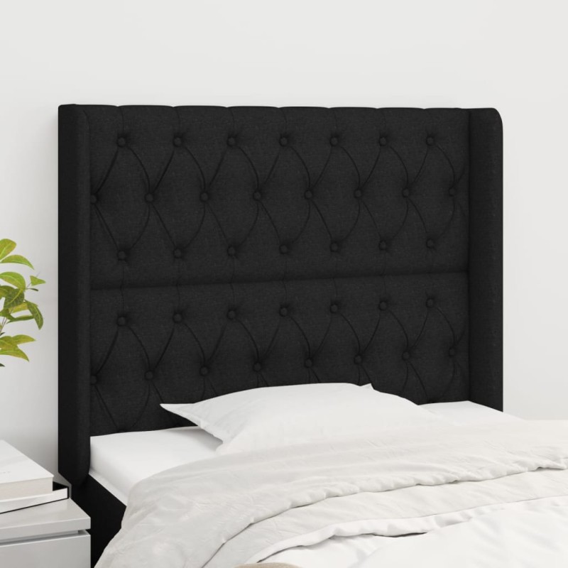 vidaXL Kopfteil mit Ohren Schwarz 103x16x118/128 cm Stoff vidaXL Kopfteil mit Ohren Schwarz 103x16x118/128 cm Stoff