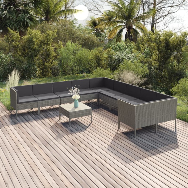 vidaXL 11-tlg. Garten-Lounge-Set mit Auflagen Poly Rattan Grau vidaXL 11-tlg. Garten-Lounge-Set mit Auflagen Poly Rattan Grau