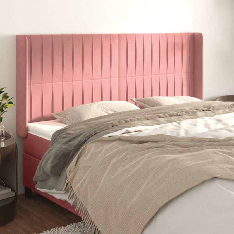 vidaXL Kopfteil mit Ohren Rosa 163x16x118/128 cm Samt