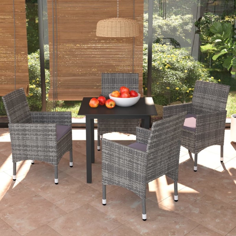 vidaXL 5-tlg. Garten-Essgruppe mit Kissen Poly Rattan Grau vidaXL 5-tlg. Garten-Essgruppe mit Kissen Poly Rattan Grau