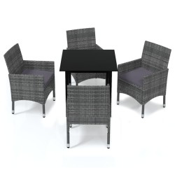vidaXL 5-tlg. Garten-Essgruppe mit Kissen Poly Rattan Grau