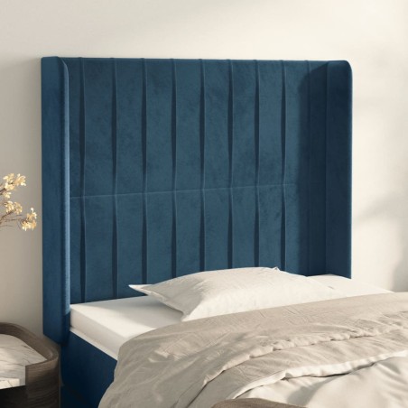 vidaXL Kopfteil mit Ohren Dunkelblau 103x16x118/128 cm Samt
