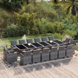 vidaXL 17-tlg. Garten-Essgruppe mit Kissen Poly Rattan Grau