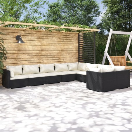 vidaXL 9-tlg. Garten-Lounge-Set mit Kissen Poly Rattan Schwarz