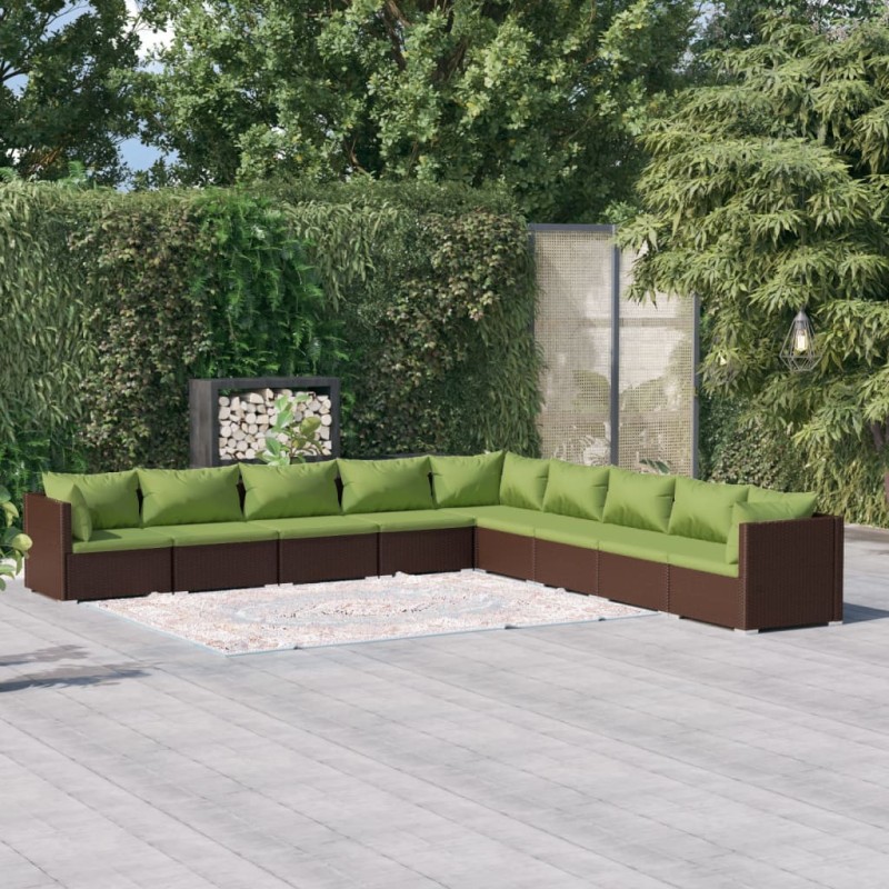 vidaXL 9-tlg. Garten-Lounge-Set mit Kissen Poly Rattan Braun vidaXL 9-tlg. Garten-Lounge-Set mit Kissen Poly Rattan Braun