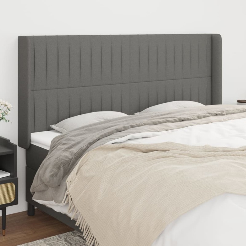 vidaXL Kopfteil mit Ohren Dunkelgrau 183x16x118/128 cm Stoff vidaXL Kopfteil mit Ohren Dunkelgrau 183x16x118/128 cm Stoff