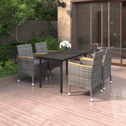 vidaXL 5-tlg. Garten-Essgruppe mit Auflagen Poly Rattan und Glas