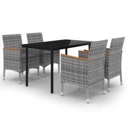 vidaXL 5-tlg. Garten-Essgruppe mit Auflagen Poly Rattan und Glas