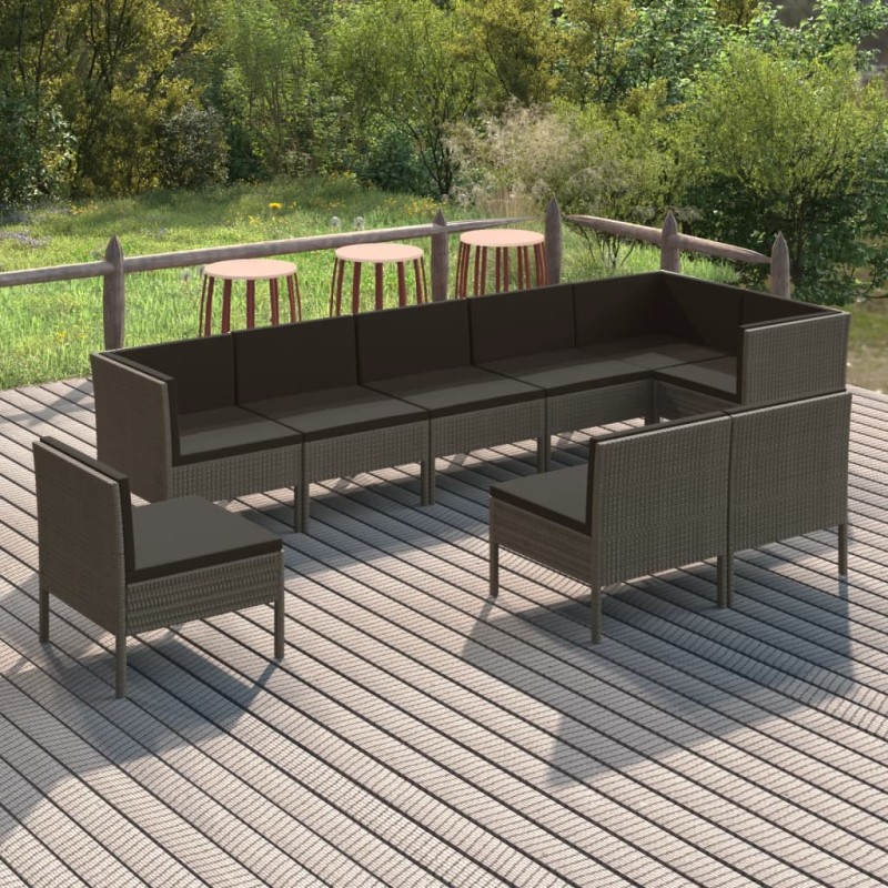 vidaXL 9-tlg. Garten-Lounge-Set mit Auflagen Poly Rattan Grau vidaXL 9-tlg. Garten-Lounge-Set mit Auflagen Poly Rattan Grau