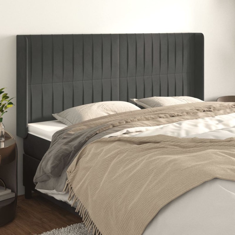 vidaXL Kopfteil mit Ohren Dunkelgrau 163x16x118/128 cm Samt vidaXL Kopfteil mit Ohren Dunkelgrau 163x16x118/128 cm Samt