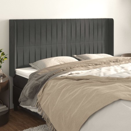 vidaXL Kopfteil mit Ohren Dunkelgrau 163x16x118/128 cm Samt