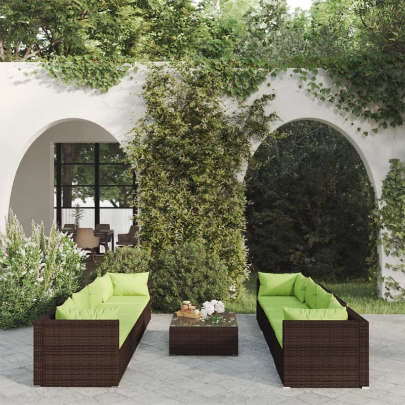 vidaXL 9-tlg. Garten-Lounge-Set mit Kissen Poly Rattan Braun vidaXL 9-tlg. Garten-Lounge-Set mit Kissen Poly Rattan Braun