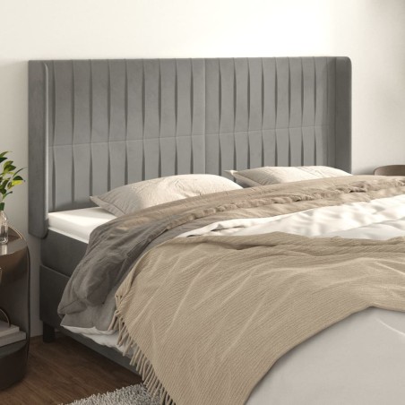 vidaXL Kopfteil mit Ohren Hellgrau 163x16x118/128 cm Samt