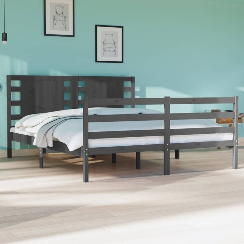 vidaXL Massivholzbett Grau Kiefer 135x190 cm vidaXL Massivholzbett Grau Kiefer 135x190 cm