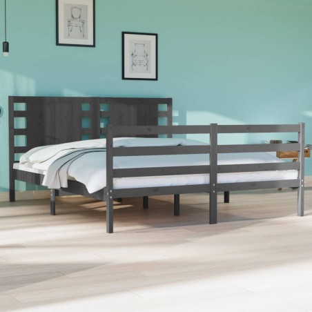 vidaXL Massivholzbett Grau Kiefer 135x190 cm