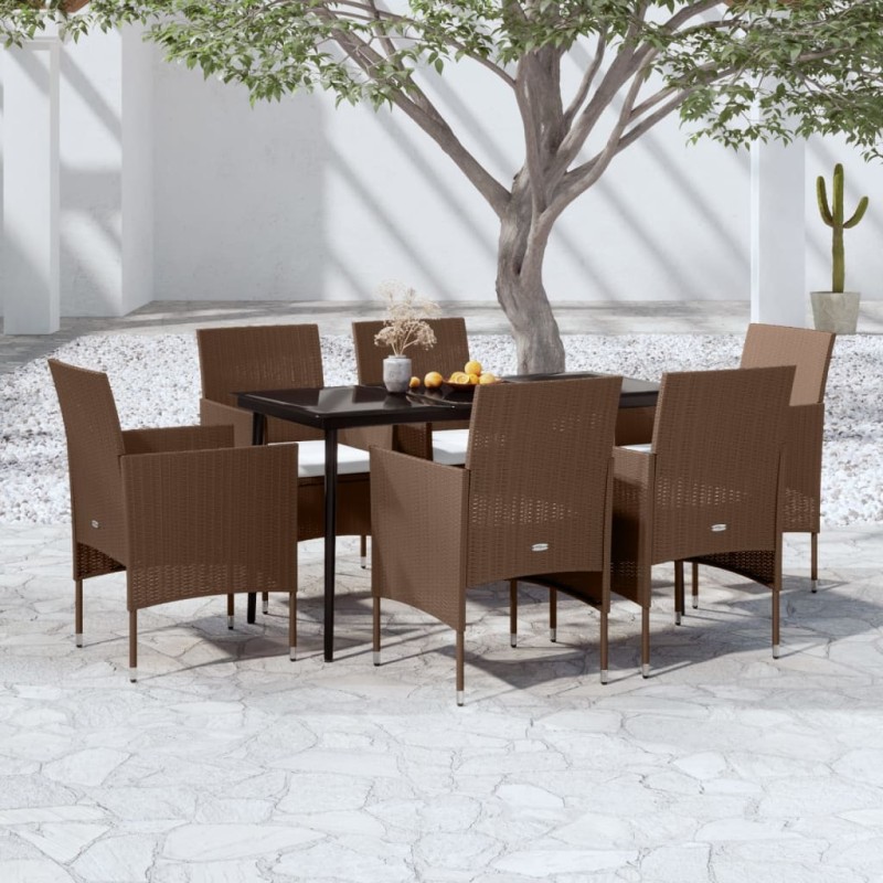 vidaXL 7-tlg. Garten-Essgruppe mit Kissen Braun und Schwarz vidaXL 7-tlg. Garten-Essgruppe mit Kissen Braun und Schwarz