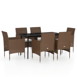 vidaXL 7-tlg. Garten-Essgruppe mit Kissen Braun und Schwarz