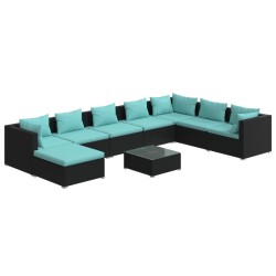 vidaXL 9-tlg. Garten-Lounge-Set mit Kissen Poly Rattan Schwarz
