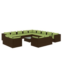 vidaXL 14-tlg. Garten-Lounge-Set mit Kissen Braun Poly Rattan