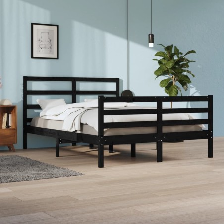 vidaXL Massivholzbett Schwarz Kiefer 140x200 cm